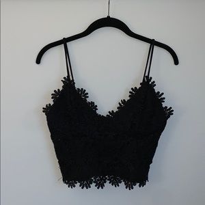 Black Crop Top with Flower Lace Detailing